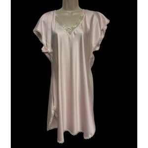 Vintage Indulgence Pink Polka Dot Satin Feel Polyester Nightgown Womens Sz M USA